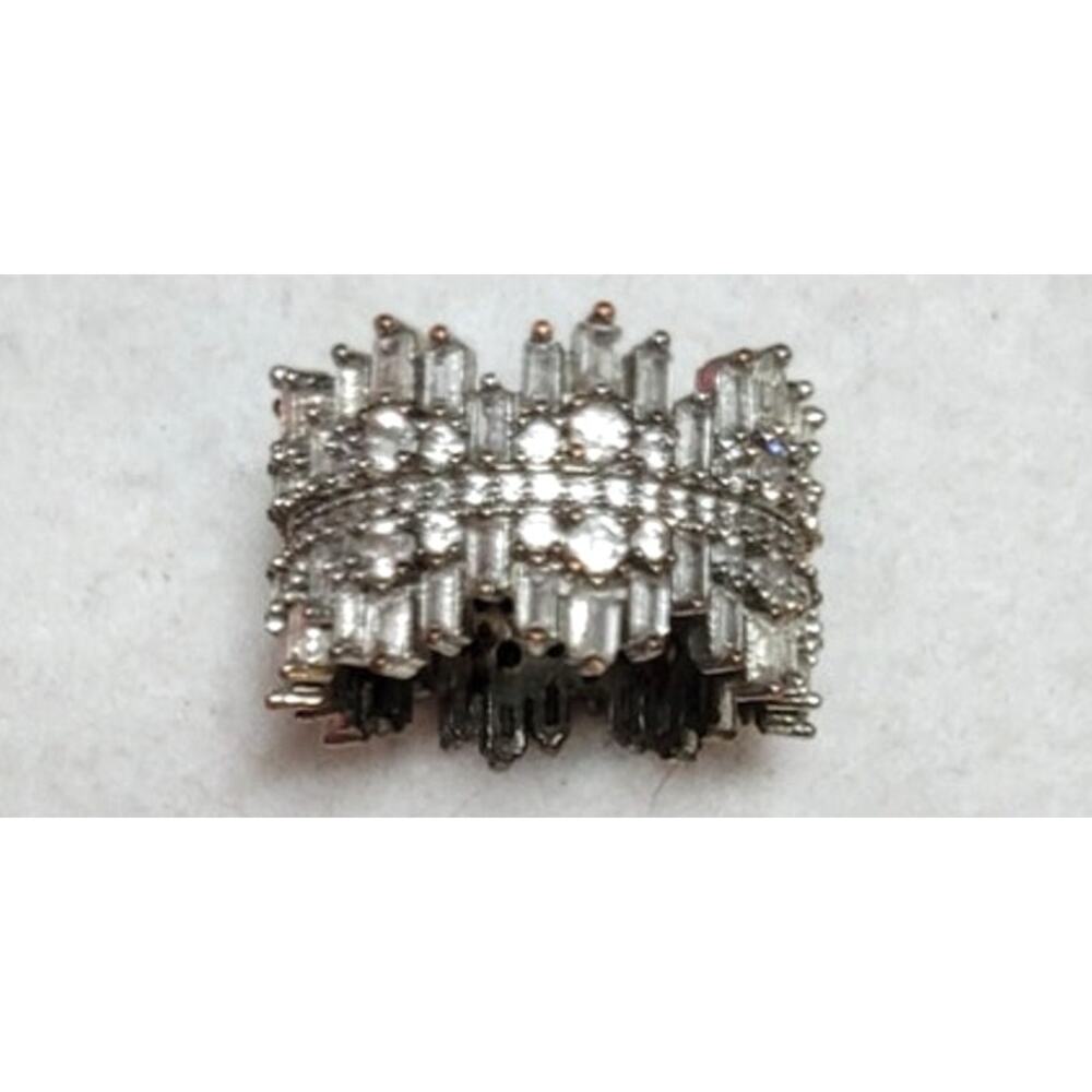 Vtg Multi Tier Honeycomb Cluster Ring White Metal Baguette CZ Statement 10.5